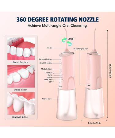 Cordless Water Dental Flosser - KUSKER Portable Oral Irrigator with 5 Modes & 4 Jet Tips - Rechargeable & IPX7 Waterproof - Pink - Buy Online on GoSupps.com