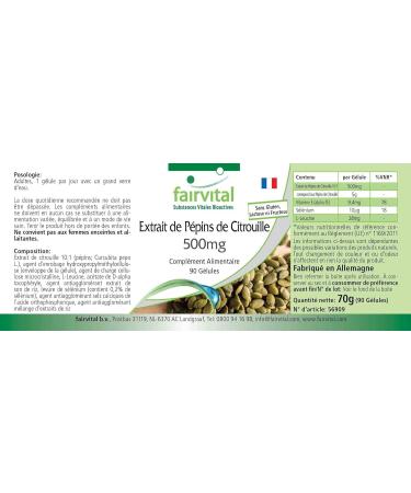 Fairvital | Pumpkin seed extract 500 mg - 90 capsules - 10 times more concentrated with selenium and vitamin E - high - Buy Online on GoSupps.com