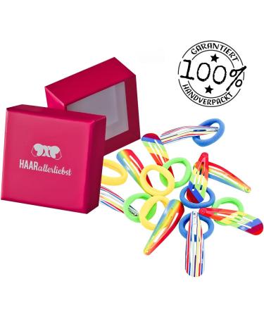 HAARallerliebst Set of 18 Rainbow Hair Clips and Hair Bobbles Girls Women Colourful Hair Clips 50 mm Baby Children Hair Clip Including Box Hair Clip Hair Accessories Hair Scrunchie - Buy Online on GoSupps.com