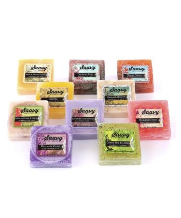 Saavy Naturals Organic Soap Bar Set Scented Organic Hand Soap Bar Body Wash and Natural Vegan Soap Gift Set Square Shaped Artisan Natural Soap Bar 1.2 Oz 10 Pack. Made in the USA 1.2 Ounce (Pack of 10) Square Shape