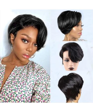 Usexy Pixie Cut Lace Front Wigs Human Hair 13x4 Lace Front Wigs Human Hair Short Bob Wigs Straight Lace Front Pixie Cut Wigs For Black Women 150% Density Pre Plucked With Baby Hair 1B Color