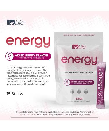 IDLife Energy - Mixed Berry - Sustained Power Boost with Powder, Healthy Drink for Work, Gym & Daily Use, 6 Hours of Boost - 15 Sticks per Bag - Buy Online on GoSupps.com