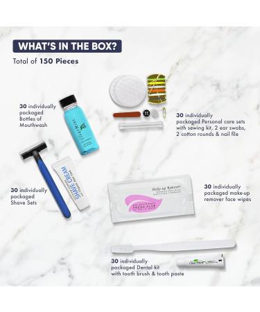 Personal Care Travel Size Toiletries Kit | 150-Pc Hotel Amenities Set with Shaving Toothbrush Mouthwash & More | 1-Shoppe - Buy Online on GoSupps.com