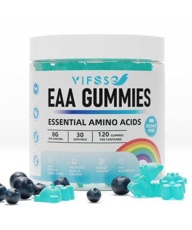 EAA Gummies 120 Gummies (Blue Raspberry) 8000 mg Essential Amino Acids - All 9 Essential Aminos (EAA) and All Branched-Chain Aminos (BCAAs) Non-GMO Gluten Free Vegetarian Friendly 120 Count (Pack of 1)