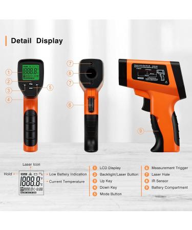 BBQGO Laser Infrared Thermometer -50 to 750 | 16:1 Spot Ratio | Contactless Temperature Meter for Cooking & Automotive Use - Buy Online on GoSupps.com