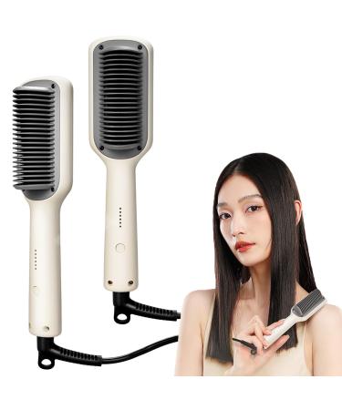 Hair Straightener Brush Ring Hair Straightener Comb 5 Temps Straightening Brush for Women Auto-Off Safety | Anti-Scald 30S Fast Heating & Dual Voltage Home Salon Beige