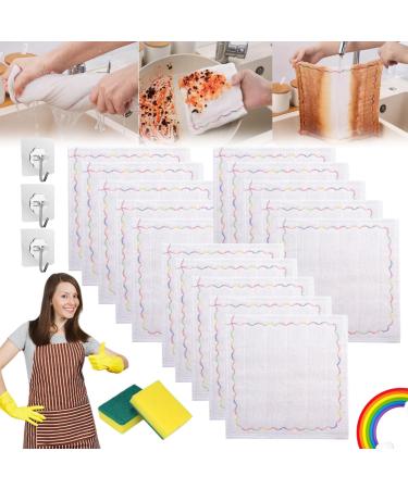 Rainbow Oleophobic Cleaning Cloth 12-Layer Thickened Magic Cleaning Cloth Super Heavy Oil Cleaning Cloths Reusable Washable All-Purpose Dishwashing Cloth for Kitchen (15pcs 30 * 30cm) 30*30cm 15pcs