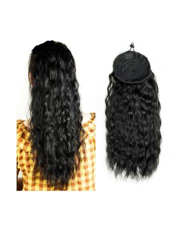 Ponytail Extensions Human Hair Drawstring Ponytail Extension Water Wave Ponytail Hair Pieces Natural Color Natural Wave Ponytail Clip in Hair Extensions for Black Women for Women (Color : Black Siz 26inch 100g Black