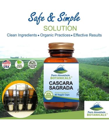 Pure Mountain Botanicals Cascara Sagrada Capsules - 90 Vegan Kosher Capsules | 400mg Wild Harvest Cascara Sagrada Aged Bark - Buy Online on GoSupps.com