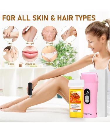 Demine Honey Wax Roller Kit for Hair Removal - Portable Wax Warmer for Sensitive Skin - Includes 2 Cartridges, 10 Wax-removing Wipes, 100pcs Wax Strips - Buy Online on GoSupps.com