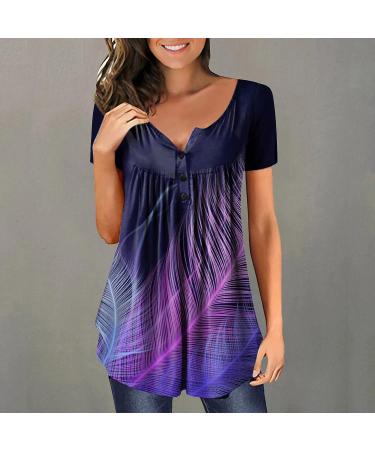 LEHOZIHEQ Women's Purple Button Up Graphic Tee - Crewneck Short Sleeve Shirt - Buy Online on GoSupps.com