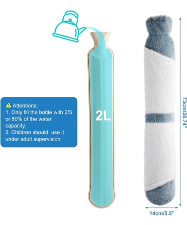 URBZUE 2L Long Hot Water Bottle with Hand Pocket Cover - 73cm Extra Long Hot Water Bottle for Pain Relief and Therapy - White+Grey - Buy Online on GoSupps.com