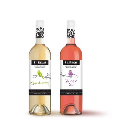 St. Regis Chardonnay & Ros 2 Pack 750 mL (2 x 750 mL Per Bottle) - Twice The Deal - Non Alcoholic Wine - Low Carb and Low Sugar - Ideal Wedding Gifts - Enjoy Life and Flavorful Wine