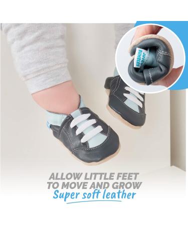 Soft Sole Leather Baby Shoes for Boys and Girls | Grey Trainers 0-6 Months - Buy Online on GoSupps.com