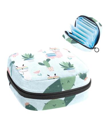GIAPB Period Bag Sanitary Napkin Storage Bag Period Pouch Travel Makeup Bag Animal Alpaca and Succulents Color639