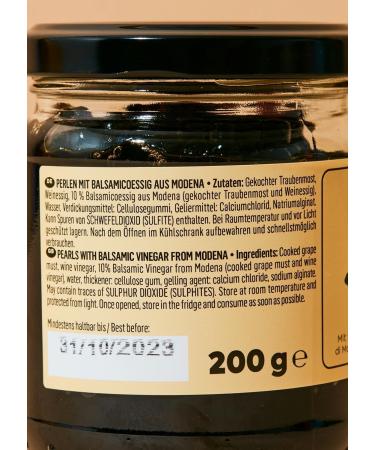 KoRo - Perles de vinaigre balsamique 200 g - Petites perles tendres avec un c ur liquide d'Aceto Balsamico di Modena I.G.P. - En bocal avantageux de 200 g - Vegan - Pour garnir des plats sal s - Buy Online on GoSupps.com