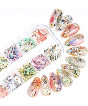12 Grids Irregular Abalone Shell Slices Nail Art Glitter Flakes - Shiny Holographic Nail Decorations and Craft Supplies - Buy Online on GoSupps.com