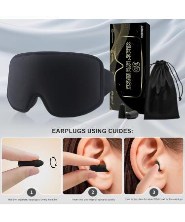 Shop Widened 3D Sleep Mask for Big Heads | 100% Blackout & Washable Eye Mask with Adjustable Strap | Ideal for Lash Extensions - Comfortable Black Eye Cover with Earplugs - Buy Online on GoSupps.com
