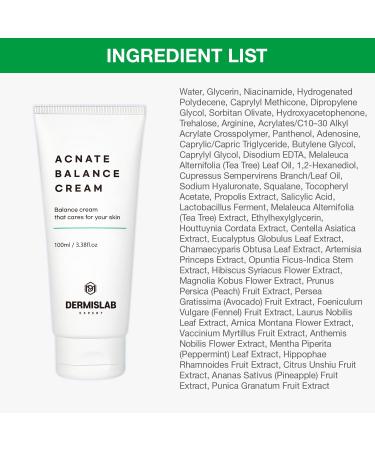 DermisLab Acnate Balance Cream Korean Skincare Niacinamide & Ceramide Oil-Moisture Balancing & Hydrating Face Cream | 100 ml / 3.38 oz - Buy Online on GoSupps.com