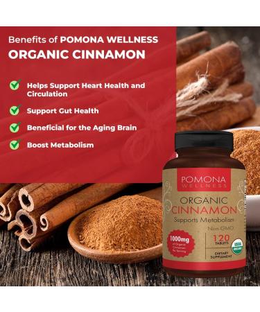 Pomona Wellness Organic Cinnamon Supplement 1000mg - Promotes Metabolism, Blood Sugar & Heart Health - USDA Organic & Non-GMO - 120 Tablets - Buy Online on GoSupps.com