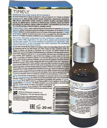 TiMELY Intensive facial serum with vitamin H 20 ml biotin vitamin E macadamia oil stimulates recovery processes protects against excessive water - Buy Online on GoSupps.com