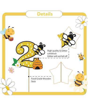 MAONICA Bumble Bee 2nd Birthday Cake Topper Gold Glitter Bee Two Years Old Birthday Cake Topper Honey Bee Cake Topper for Boys Girls Happy Bee Day Themed 2nd Anniversary Party Decoration - Buy Online on GoSupps.com