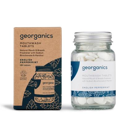 Georganics Natural Bio Mouth Flushing Tablets - Vegan Tooth Cleaning Tablets for Fresh Breath with Soda & Menthol - Fluoride SLS & Animal Testing Free - English Peppermint - 180 Tablets - Buy Online on GoSupps.com