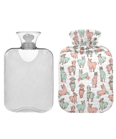 ZZXXB LAMA Print heat bottle with fleece cover 1 liter PVC heat bag for neck shoulder pain handfoots thermal compress and cold therapy