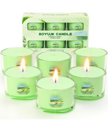 Citronella candle Outdoor 6 Set - Natural Soy Wax Candles 6 Set with Citronella fragrance for garden camping picnics balcony terrace - 12 hours of burning time per candle Citronella 210g