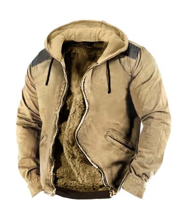 Hanxiulin plush jacket oversize warm lined fleecemantel men warm winter jacket long warm lightweight quilted light outdoor winter coat winter jacket khaki xl