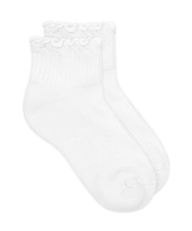 Jefferies Socks Girls Seamless Ruffle Sport Quarter Socks 1 Pack Large White