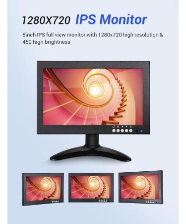 Eyoyo 8 inch HDMI LCD Monitor | Portable 1280x720 IPS Screen | HDMI/VGA/AV/BNC Input | Wall Bracket & Remote Control | for PC CCTV Security Camera Raspberry Pi - Buy Online on GoSupps.com