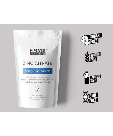 Zinc Citrate 50mg Tablets - Immune Health Supplement - Easy to Swallow - 120 Day Supply - Buy Online on GoSupps.com