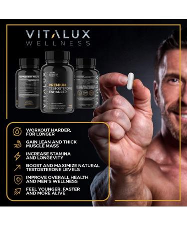 VITALUX Male Enhancement Supplement - Fast Acting Erection & Testosterone Pills | Boost Stamina Muscle Growth & Blood Flow | Ultra Dosed 9 Powerful Ingredients | 90 Count - 1 Month Supply - Buy Online on GoSupps.com