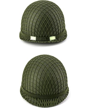 QWORK M1 Green Helmet Replica with Net Cover - WWII US Army Outdoor Field Steel Helmet - Buy Online on GoSupps.com