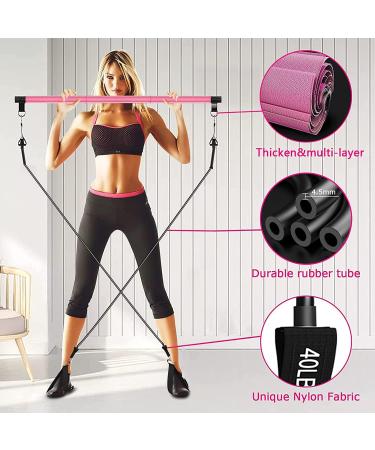 Pilates Bar Kit with Resistance Bands - 3-Section Bar, 4x Resistance Bands - Pink (30lbs, 4lbs) - Full Body Workout Equipment - Buy Online on GoSupps.com