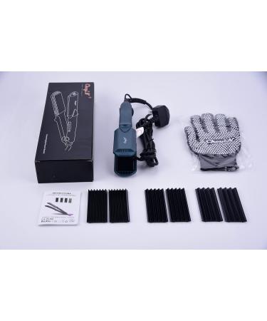 CkeyiN Hair Crimper Professional Crimping Iron with 4 Interchangeable Plates - Fluffy Hairstyle Corn Perm Waves Straightener | Adjustable Temperatures | Heat Resistant Glove - Green - Buy Online on GoSupps.com