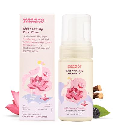 MAATE Kids Foaming Face Wash (100 ml) | With Ayurvedic Herbs Holy Lotus & Mulberry | Cleanses & Purifies Facial Skin | Baby Face Wash 3-12 Years | Nourish All Skin Type pH Balanced