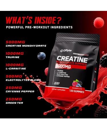 Creatine Monohydrate Gummies for Men & Women, Sugar-Free Vegan Chewable travel creatine packets(8g Per Packet) with Taurine for Muscle, Energy, Focus Support, Pre Workout Nutrition Supplements,120 Ct Mixedberry-B - Buy Online on GoSupps.com