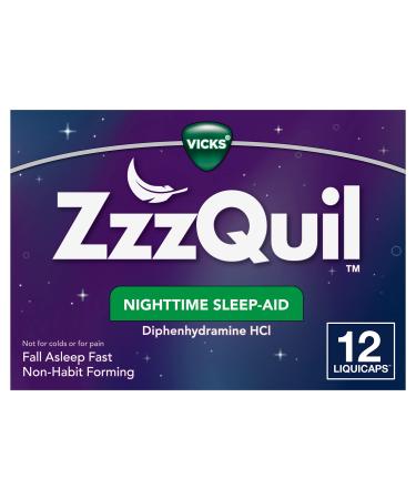 ZzzQuil, Nighttime Sleep Aid LiquiCaps, 25 mg Diphenhydramine HCl, No.1 Sleep-Aid Brand, Non-Habit Forming, Fall Asleep Fast, 12 Count 12 LiquiCaps - Buy Online on GoSupps.com