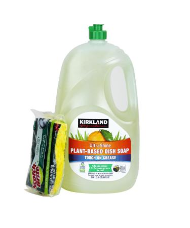 Plant-Based Dish Soap | 90oz bottle with Spout Top | Lemon & Clementine Scent | ULTRA SHINE | Sponge Included