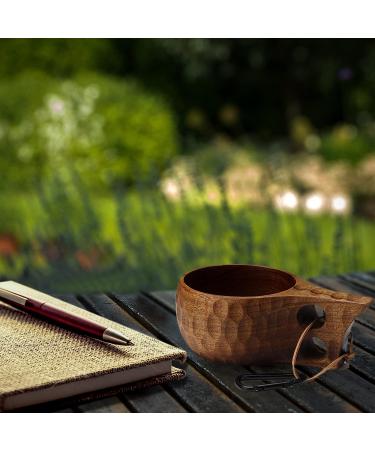 Foxyoo Kuksa Wooden Cup - Traditional Nordic Design - 12oz (350ml) - Lightweight Durable Mug with Lanyard and Carabiner for Camping and Foraging - Buy Online on GoSupps.com