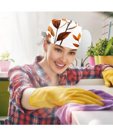 2 Pieces Scrub Caps Women Autumn Flowers Scrub Caps Women Ponytail for Kitchen Multicolour - Buy Online on GoSupps.com