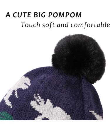 XIAOHAWANG Kids Winter Hood Hat with Earflaps and Fleece Lining - Navy Dinosaur Design | Ages 3-10 - Buy Online on GoSupps.com
