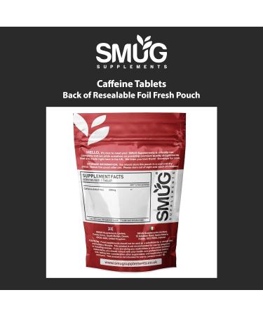 SMUG Supplements Caffeine Tablets - 100 Fast Release 200mg Pills - Improve Focus & Energy - Vegan - Made in Britain - Buy Online on GoSupps.com