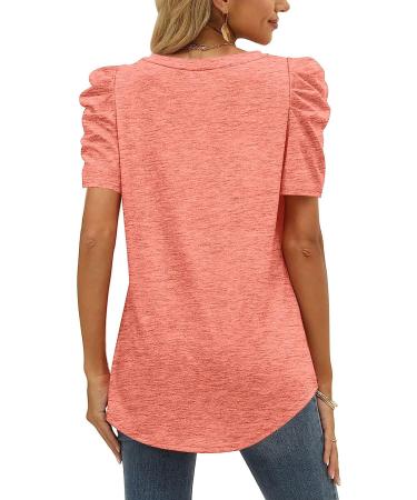 Puff Short Sleeve V Neck Top - Women's Elegant Casual T-Shirt Blouse in X-Large Pink - Buy Online on GoSupps.com