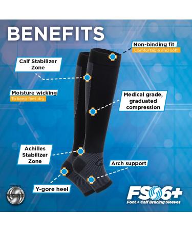 Orthosleeve FS6+ Foot & Calf Bracing Sleeve - 1 Pair, Large Black | Circulation Booster for Plantar Fasciitis, Heel Pain, Shin Splint Relief - Buy Online on GoSupps.com