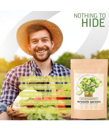 Nourisharvest Raw Brussels Sprouts Powder - Pure concentrated plant powder- Harvested + Dried on the farm- No added Sugar or Salt. No Preservatives Gluten Free 120grams Made in Australia - Buy Online on GoSupps.com