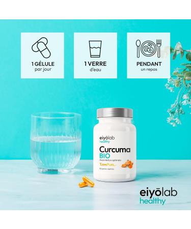 Organic Turmeric Capsules for Joints | Black Pepper Free for Excellent Digestive Tolerance | 60 Vegan Capsules of 300mg of Turmipure Gold Patented Curcumin | Made in France | Eiyolab - Buy Online on GoSupps.com