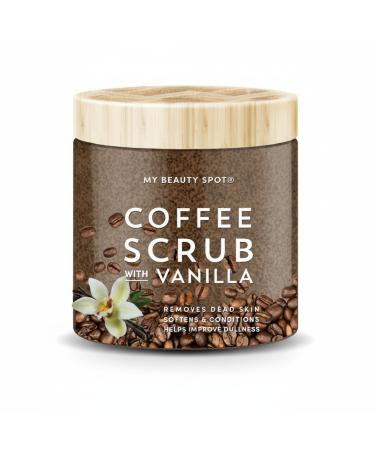 My Beauty Spot Coffee Scrub with Vanilla Dry Exfoliating Body Scrub & Face for Smooth Glowing Skin Deep Cleansing Body Exfoliator for Women Mix with Shower Gel or Water Coffee Body Scrub 10 oz